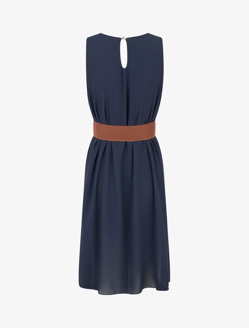 Ärmelloses Kleid aus einfarbigem Voile - Marine