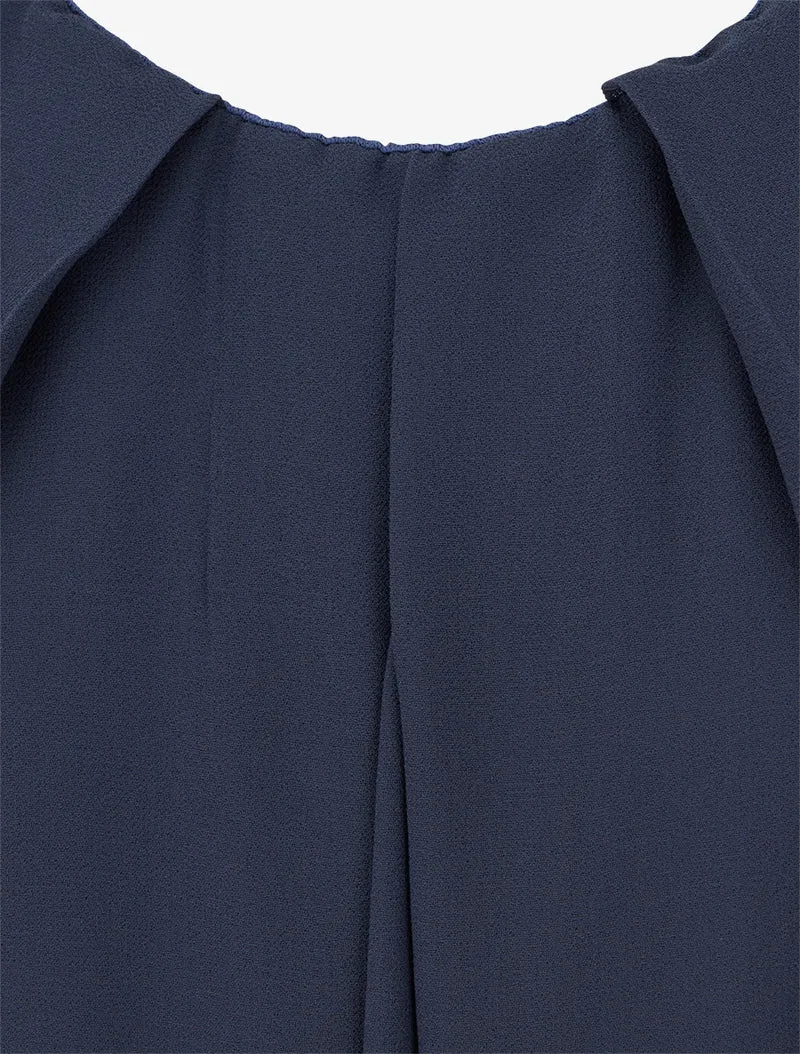 Ärmelloses Kleid aus einfarbigem Voile - Marine