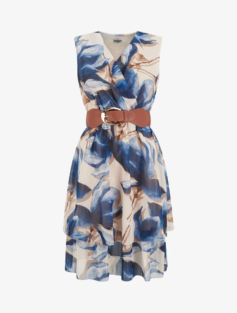 Ärmelloses Skaterkleid mit großem Blumenmuster - Marine