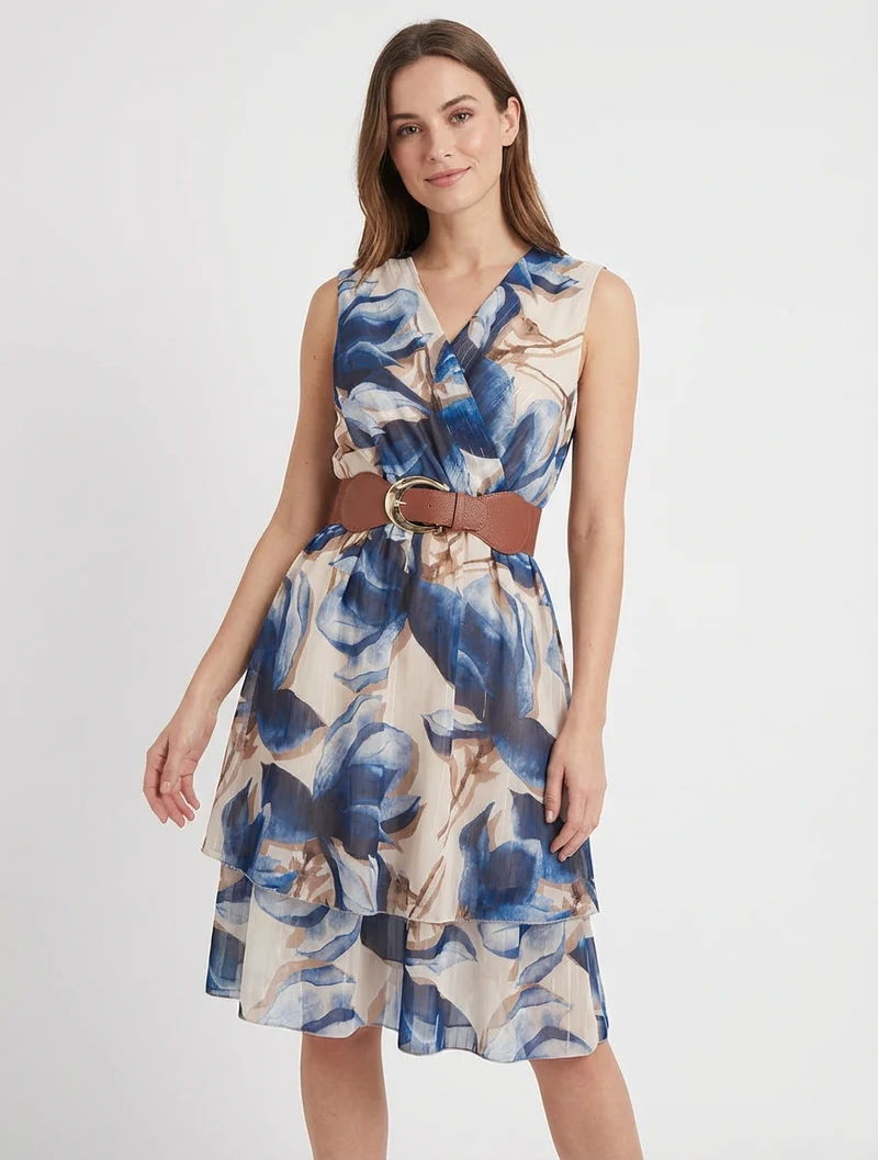 Ärmelloses Skaterkleid mit großem Blumenmuster - Marine
