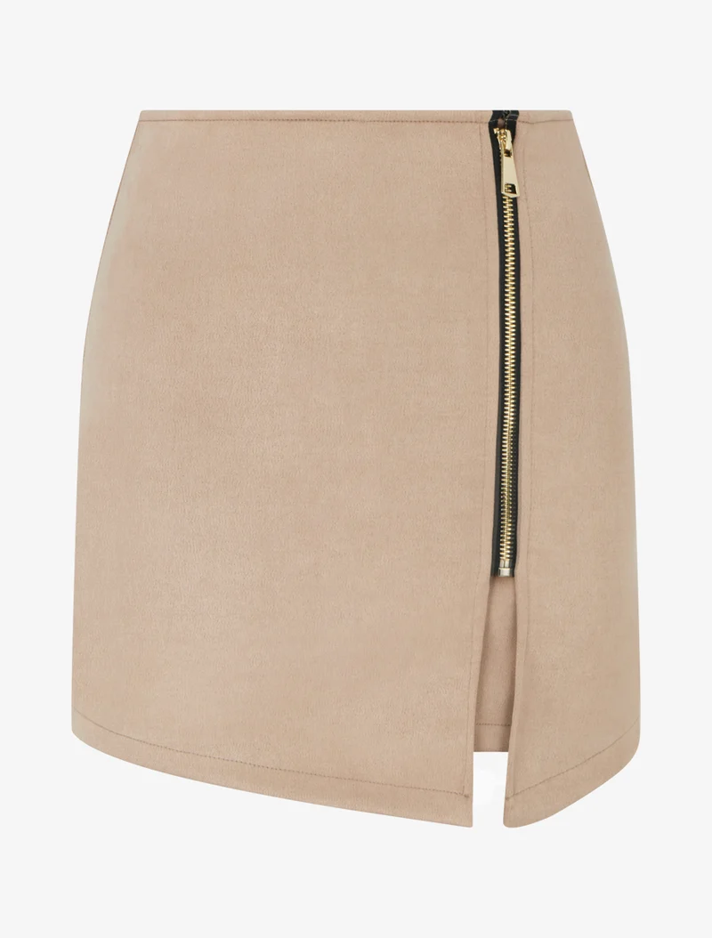 Kurze Trompe-l'œil aus Wildlederimitat - Beige