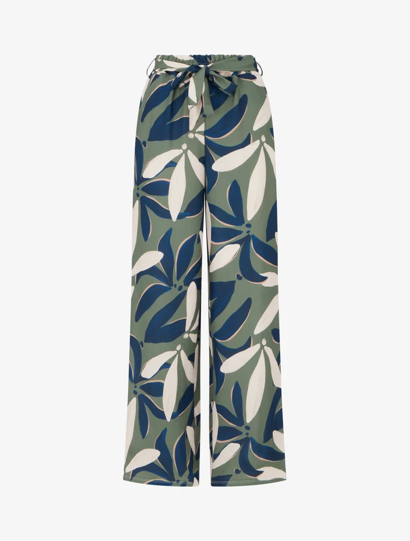 Elastische Hose mit Blumenmuster - Kaki