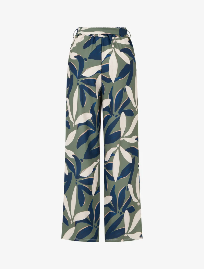 Elastische Hose mit Blumenmuster - Kaki