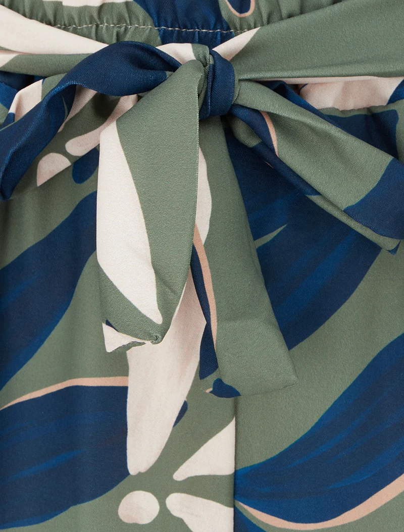 Elastische Hose mit Blumenmuster - Kaki