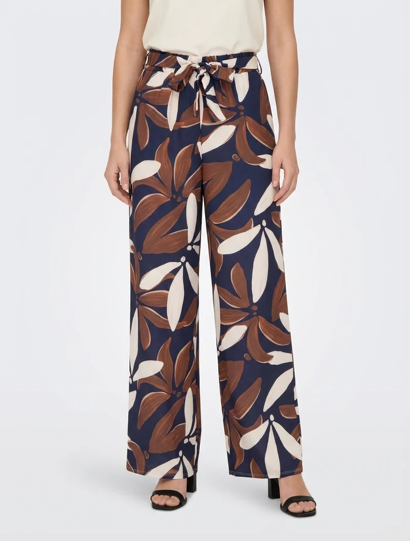 Elastische Hose mit Blumenmuster - Marine