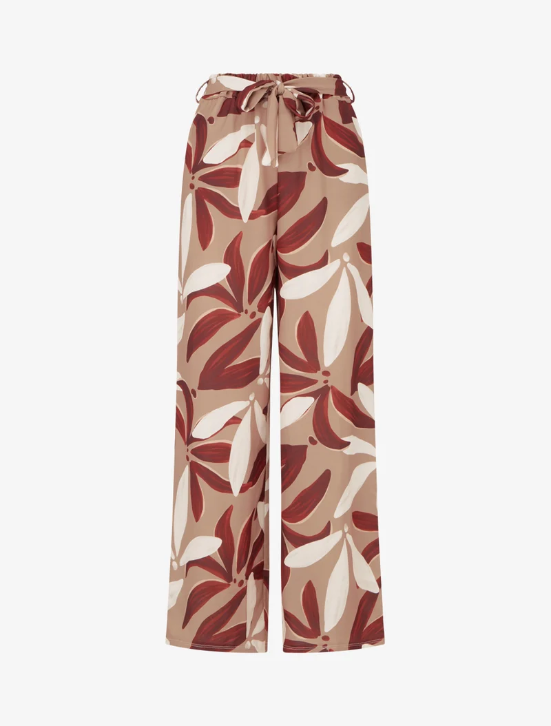 Elastische Hose mit Blumenmuster - Kamel