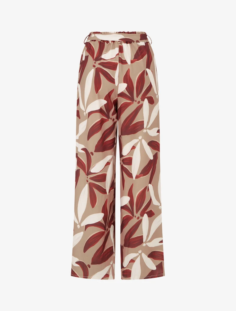 Elastische Hose mit Blumenmuster - Kamel