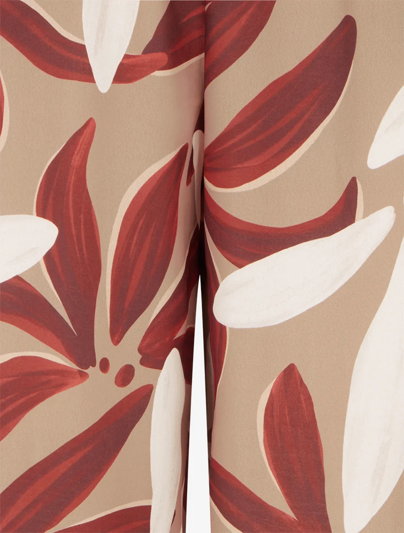 Elastische Hose mit Blumenmuster - Kamel