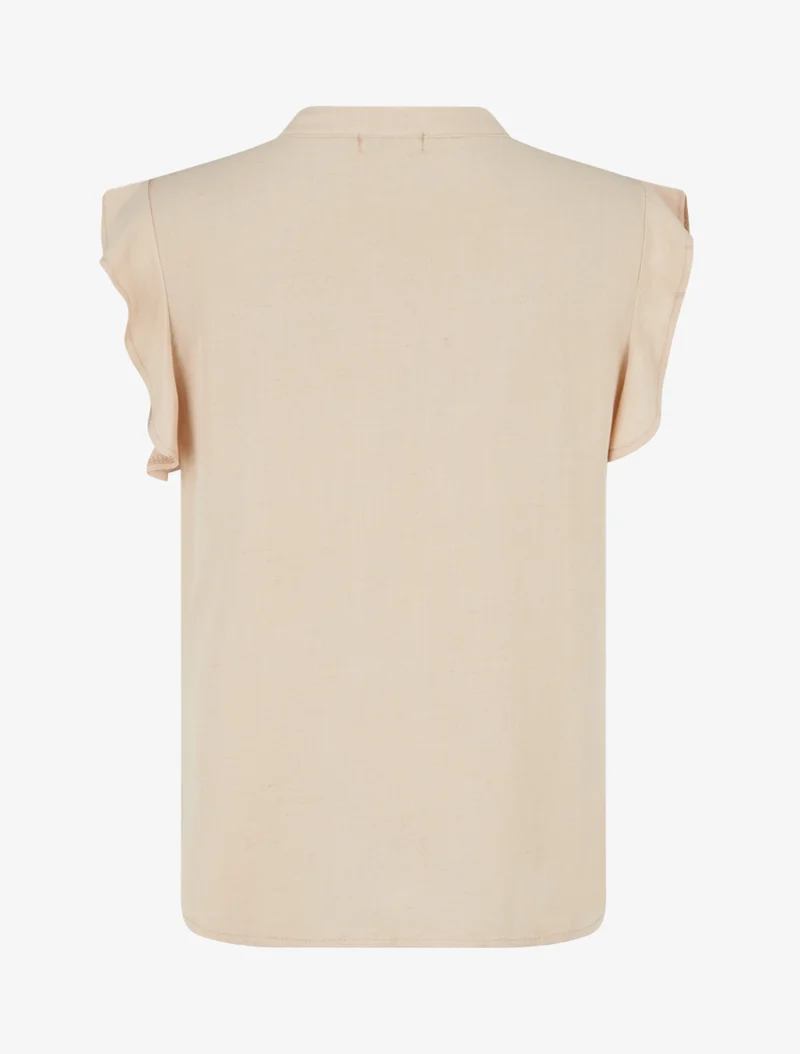 Besticktes Oberteil mit Rüschenärmeln - Beige