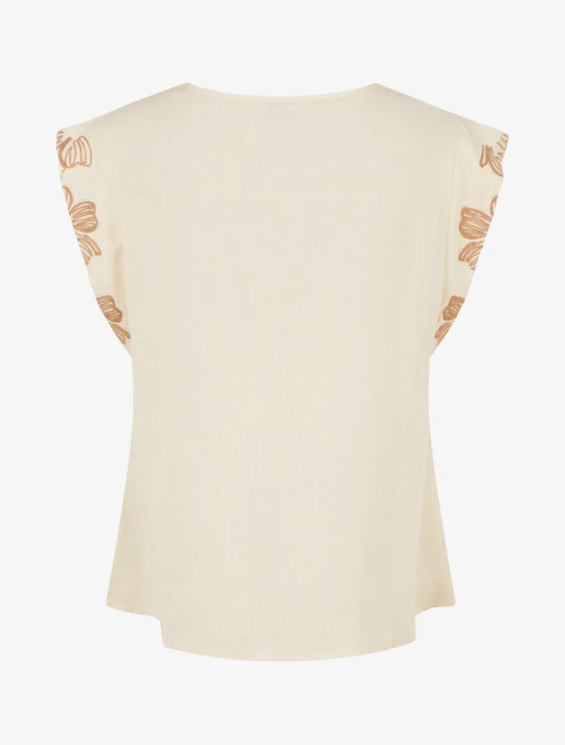 Top mit bestickten Flügelärmeln - Beige