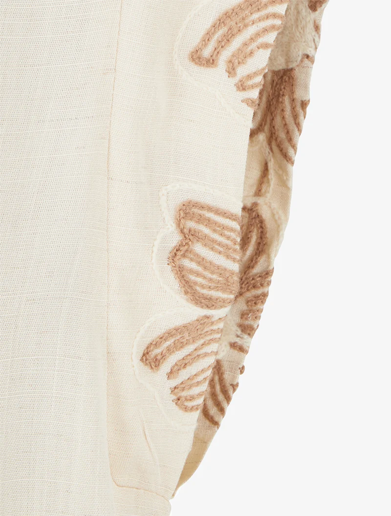 Top mit bestickten Flügelärmeln - Beige