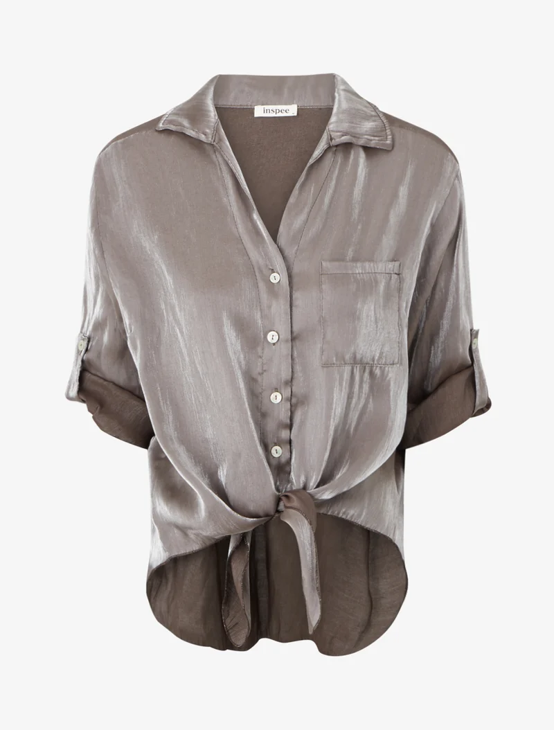 Perlmutt asymmetrische Bluse zum Binden - Braun