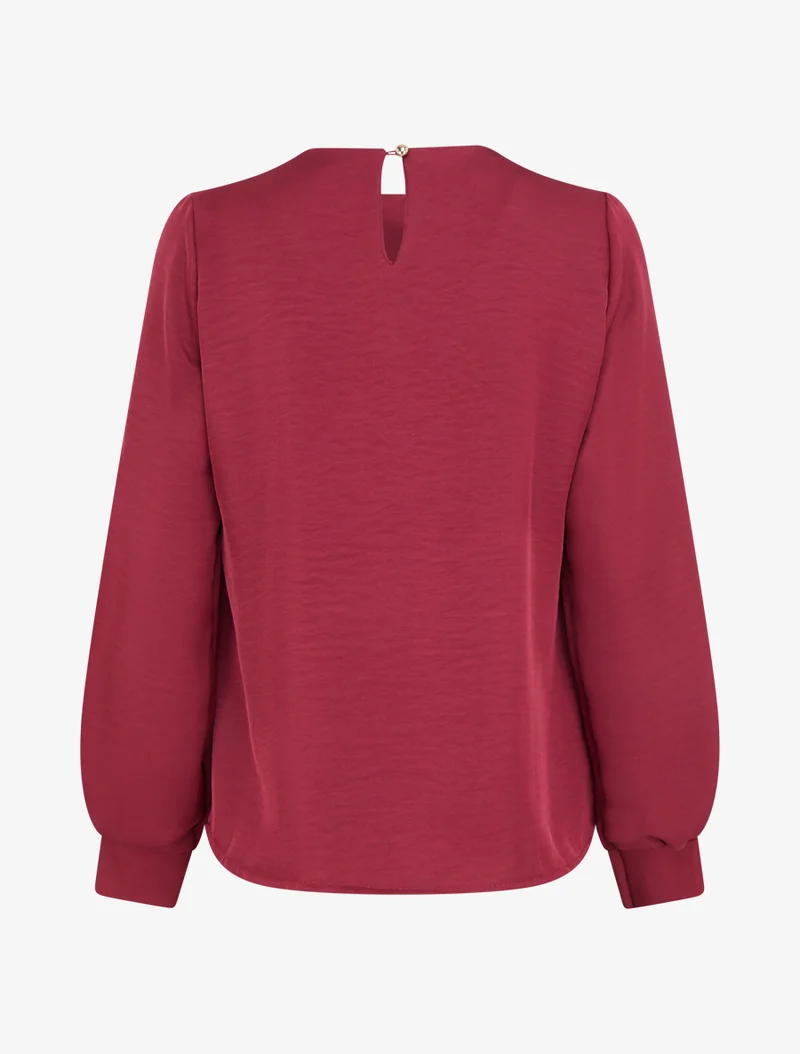 Satinierte Bluse mit langen Ärmeln und Knopfkragen - Bordeaux