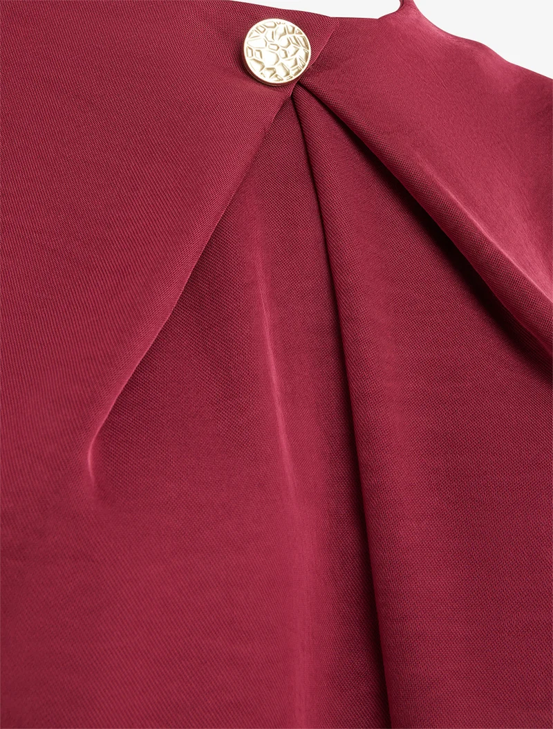 Satinierte Bluse mit langen Ärmeln und Knopfkragen - Bordeaux