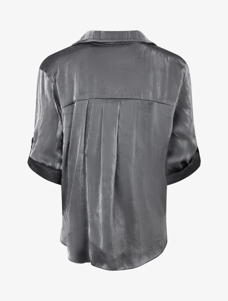Perlmutt asymmetrische Bluse zum Binden - Schwarz