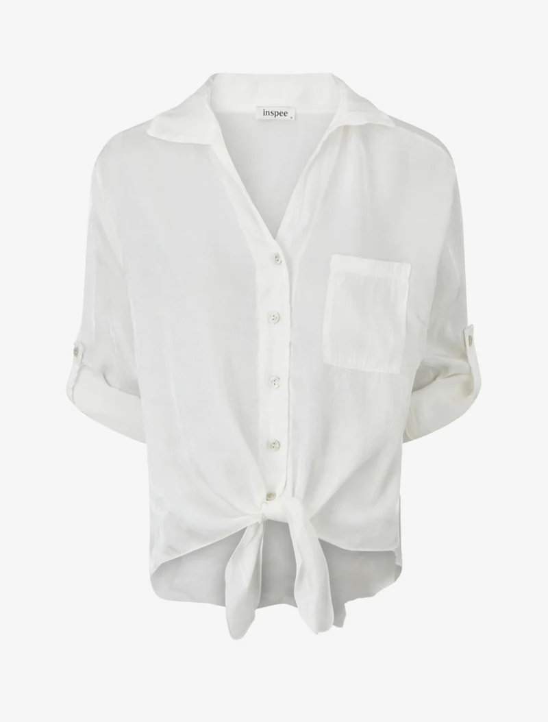 Perlmutt asymmetrische Bluse zum Binden - Weiß