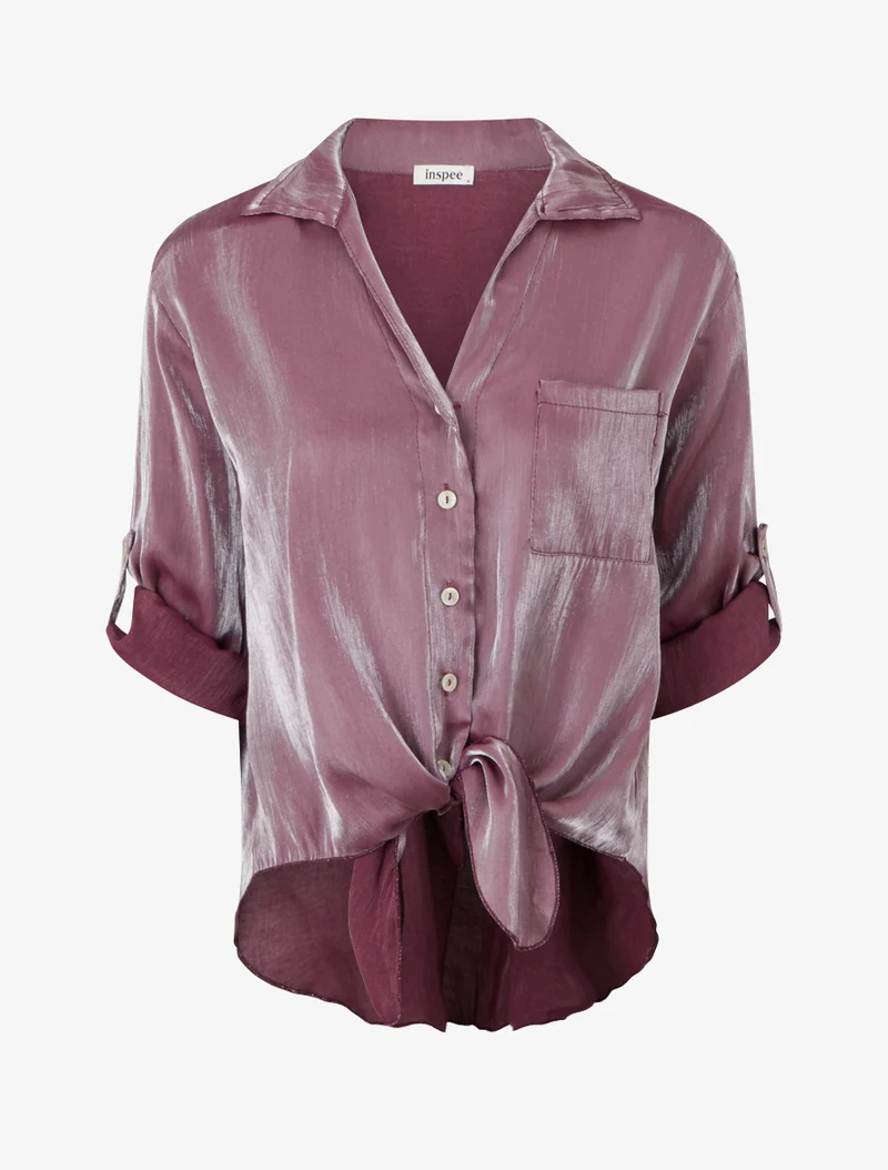 Perlmutt asymmetrische Bluse zum Binden - Veilchen