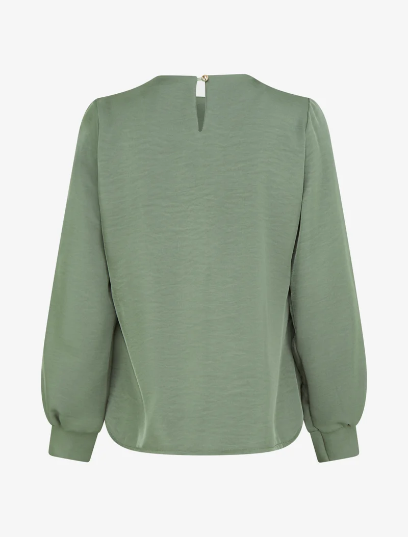 Satinierte Bluse mit langen Ärmeln und Knopfkragen - Kaki