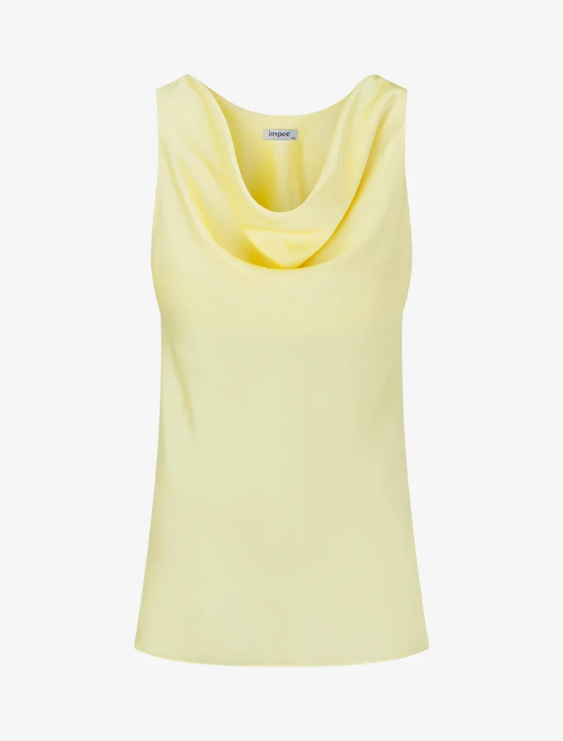 Ärmelloses Satin-Top mit Wasserfallausschnitt - Zitronengelb