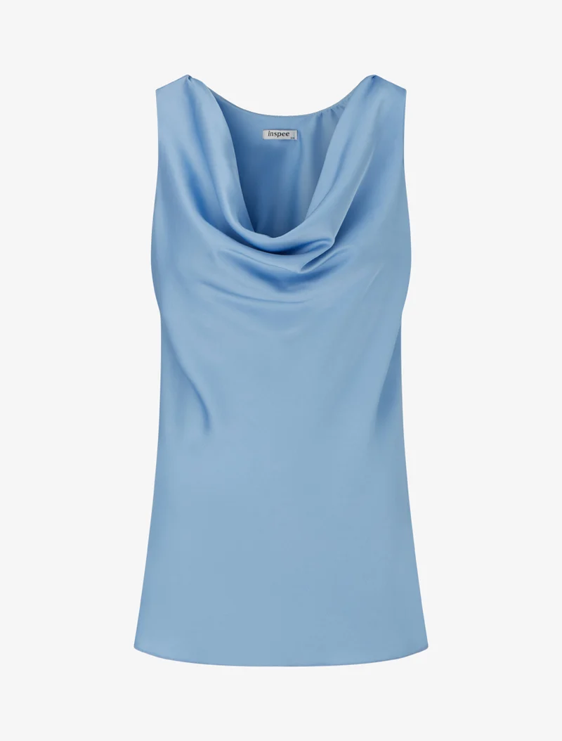 Ärmelloses Satin-Top mit Wasserfallausschnitt - Himmelblau