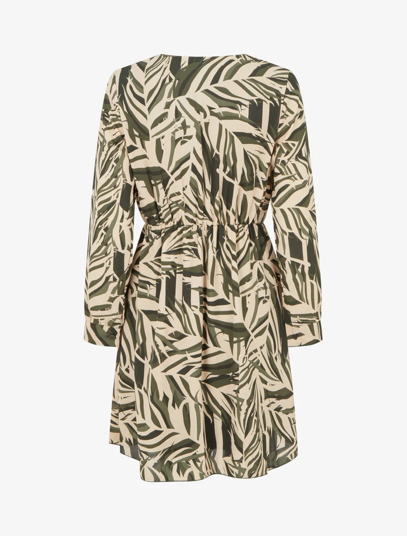 Midikleid mit Blattdruck - Kaki