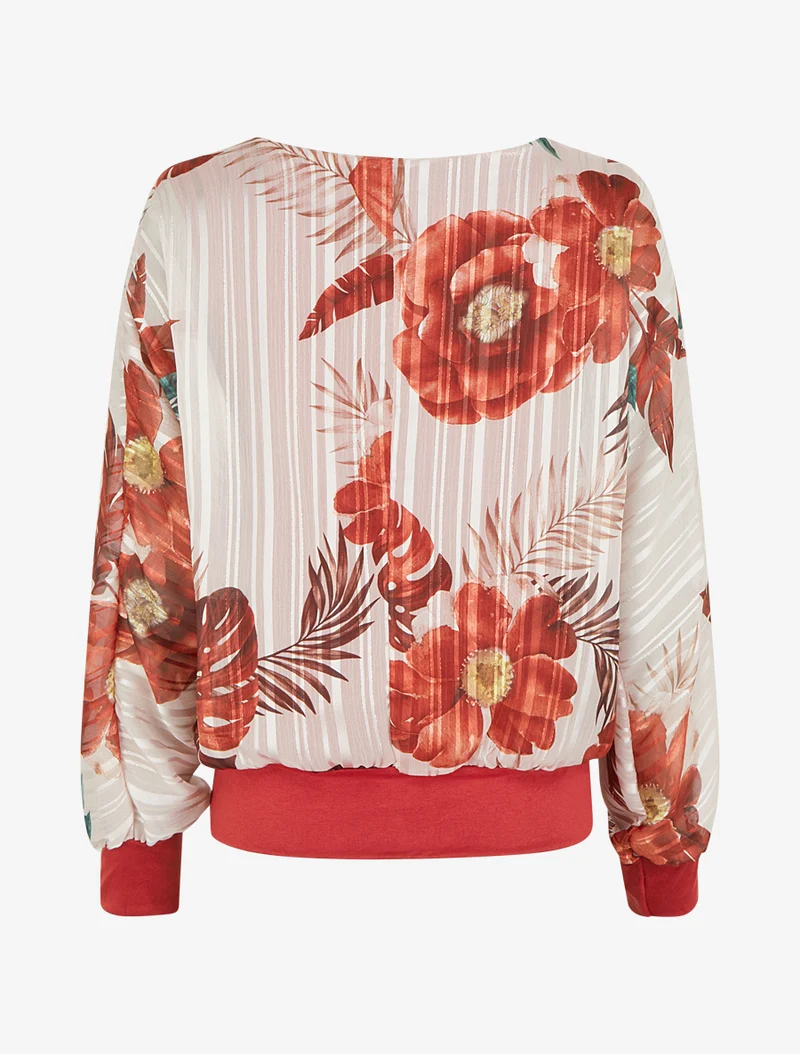 Bluse aus bedrucktem Voile mit Blattmotiv und schimmerndem Detail - Sienafarben