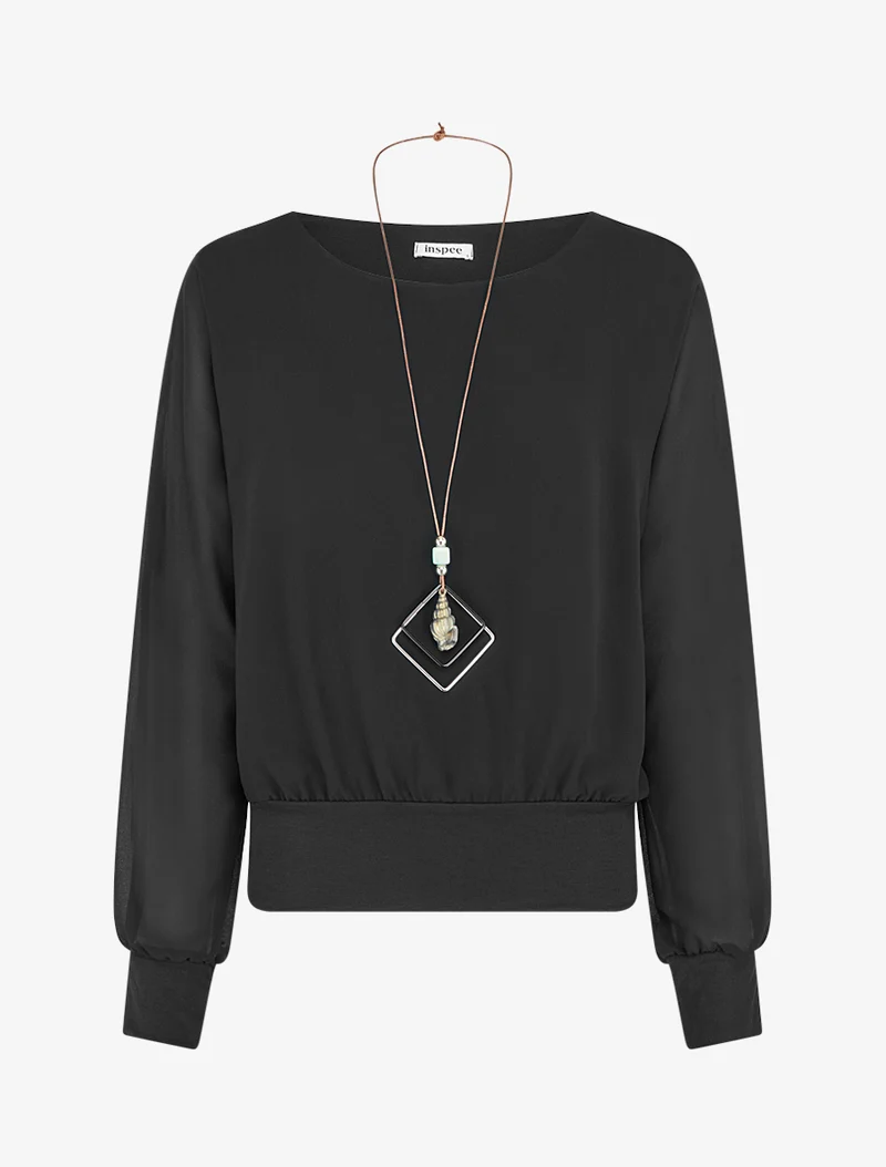 Uni Bluse aus Voile mit langen Ärmeln - Schwarz