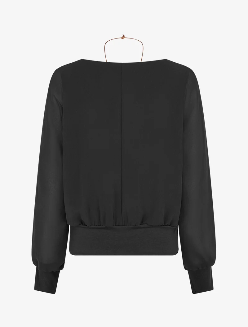 Uni Bluse aus Voile mit langen Ärmeln - Schwarz