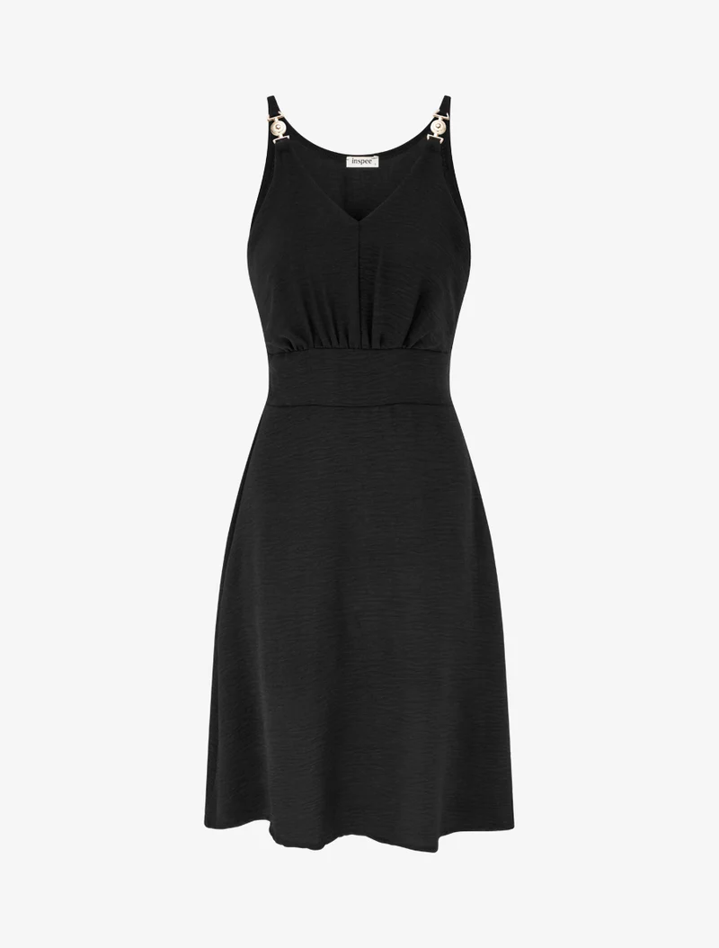 Ausgestelltes Kleid mit Schmuckträgern - Schwarz