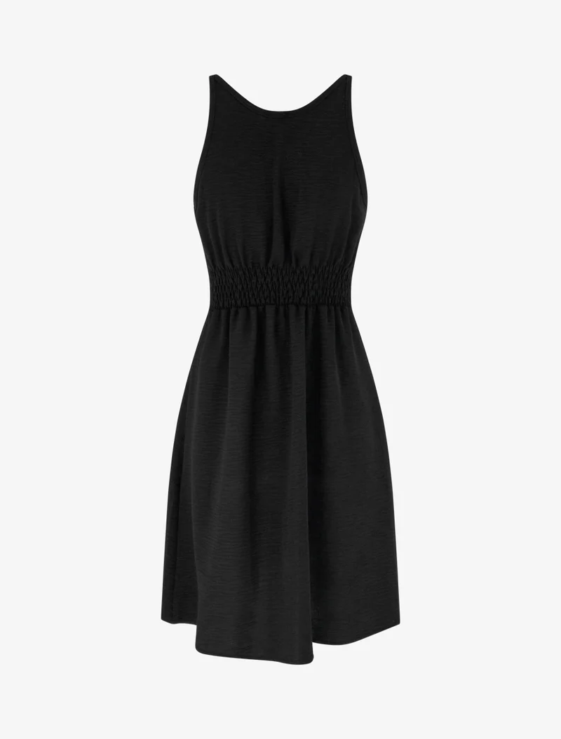 Ausgestelltes Kleid mit Schmuckträgern - Schwarz