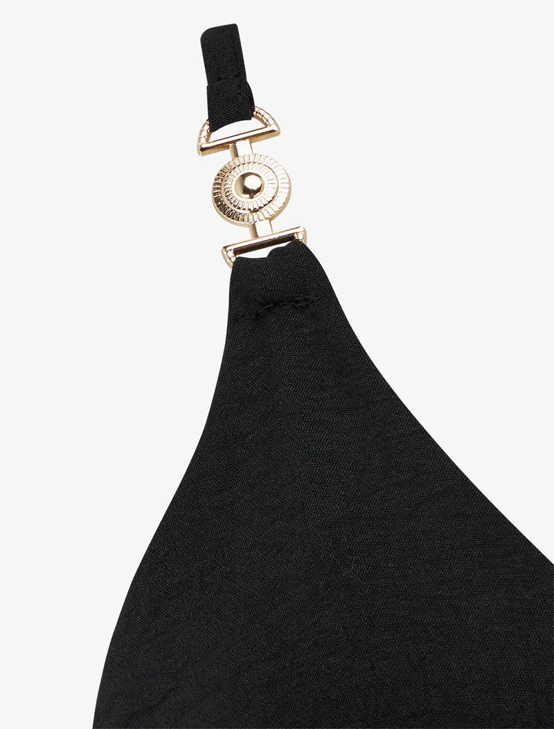 Ausgestelltes Kleid mit Schmuckträgern - Schwarz