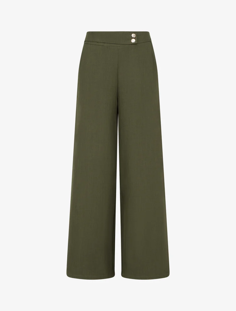 Weite Hose mit Riemen und Knöpfen - Kaki