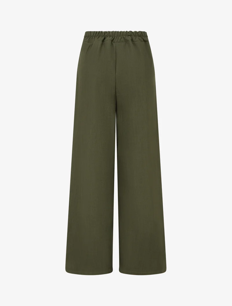 Weite Hose mit Riemen und Knöpfen - Kaki