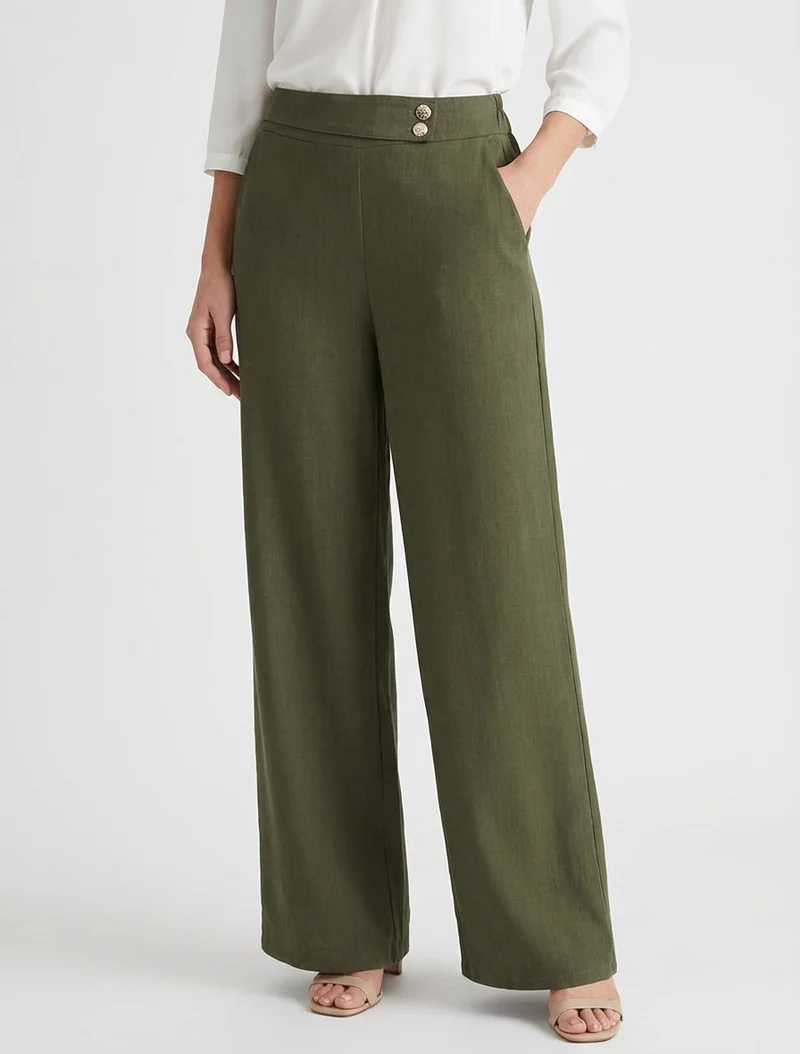Weite Hose mit Riemen und Knöpfen - Kaki