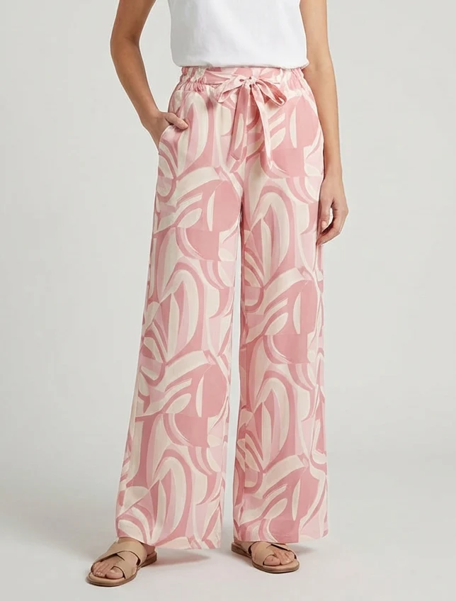 Weit geschnittene Hose mit grafischem Print. - Rose