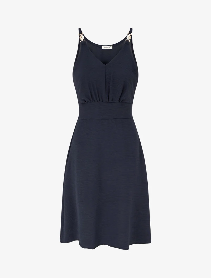 Ausgestelltes Kleid mit Schmuckträgern - Marine