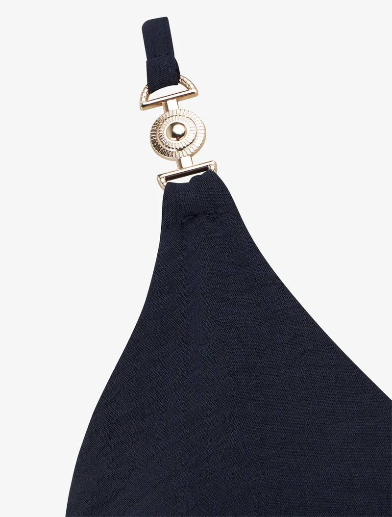 Ausgestelltes Kleid mit Schmuckträgern - Marine