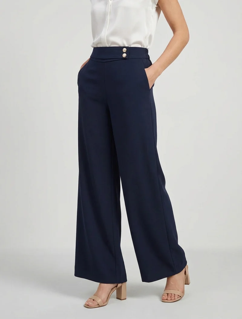 Weite Hose mit Riemen und Knöpfen - Marine