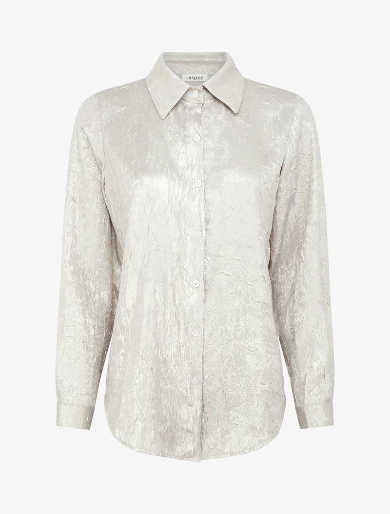 Fließendes Hemd mit Knittereffekt, gerade Passform - Beige