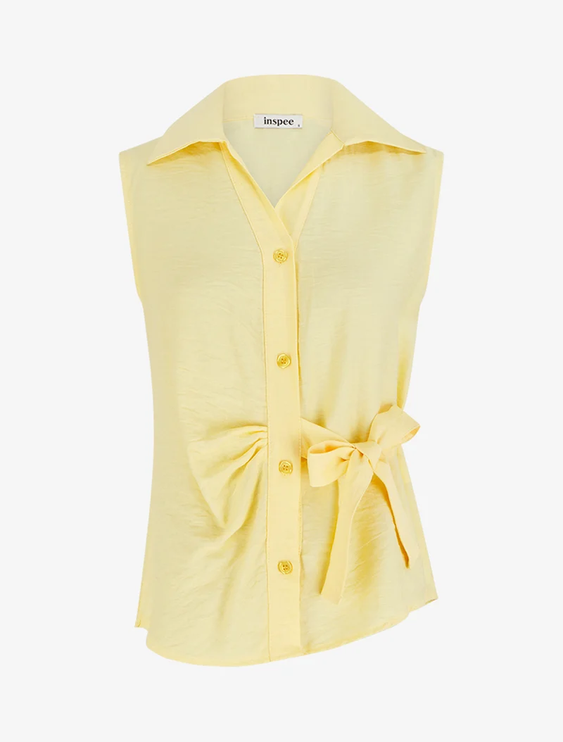 Ärmellose Bluse mit Drapierungseffekt - Gelb
