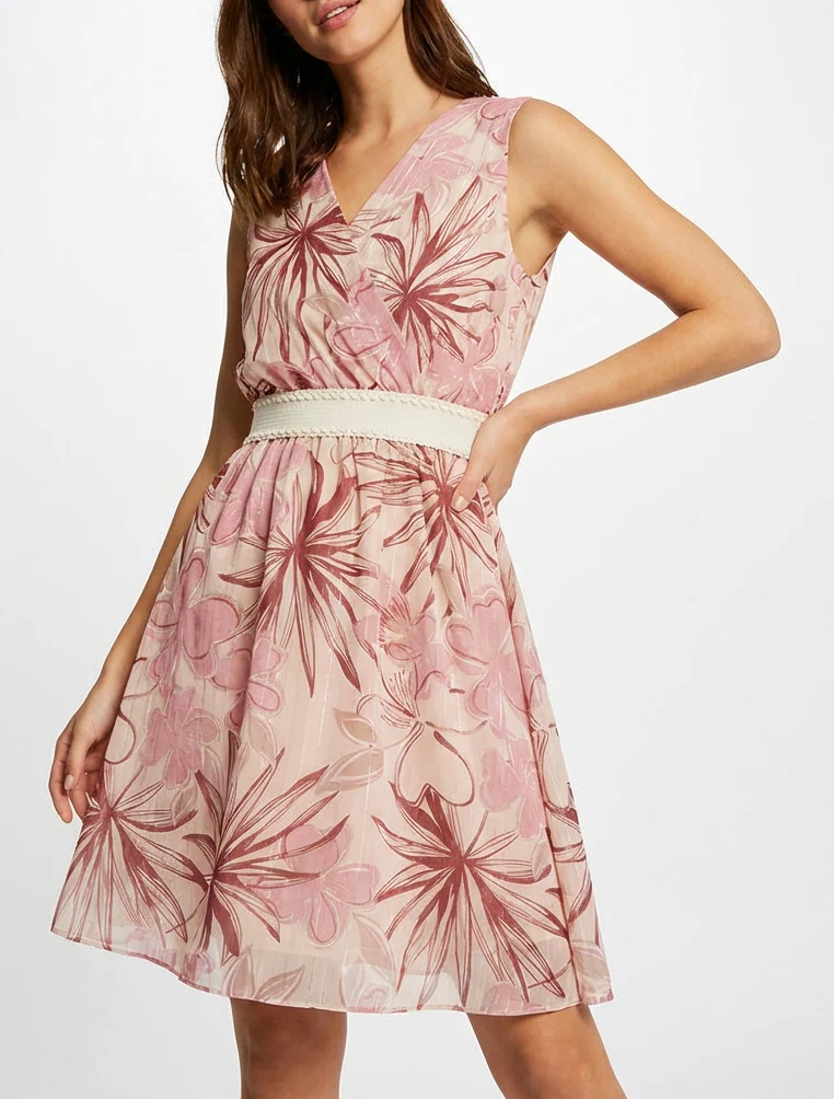 Ärmelloses Skaterkleid mit Blumenmuster - Rose