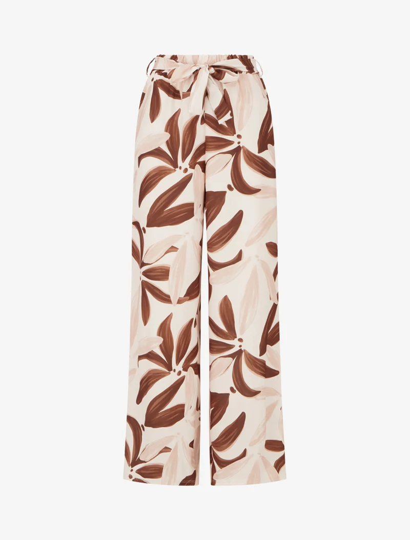 Elastische Hose mit Blumenmuster - Beige