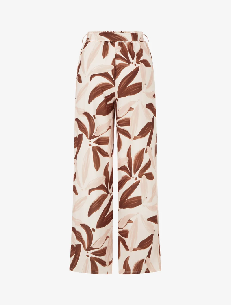 Elastische Hose mit Blumenmuster - Beige