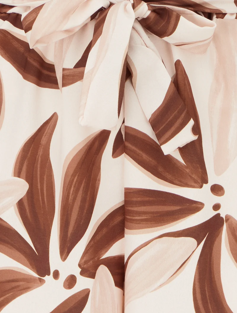 Elastische Hose mit Blumenmuster - Beige