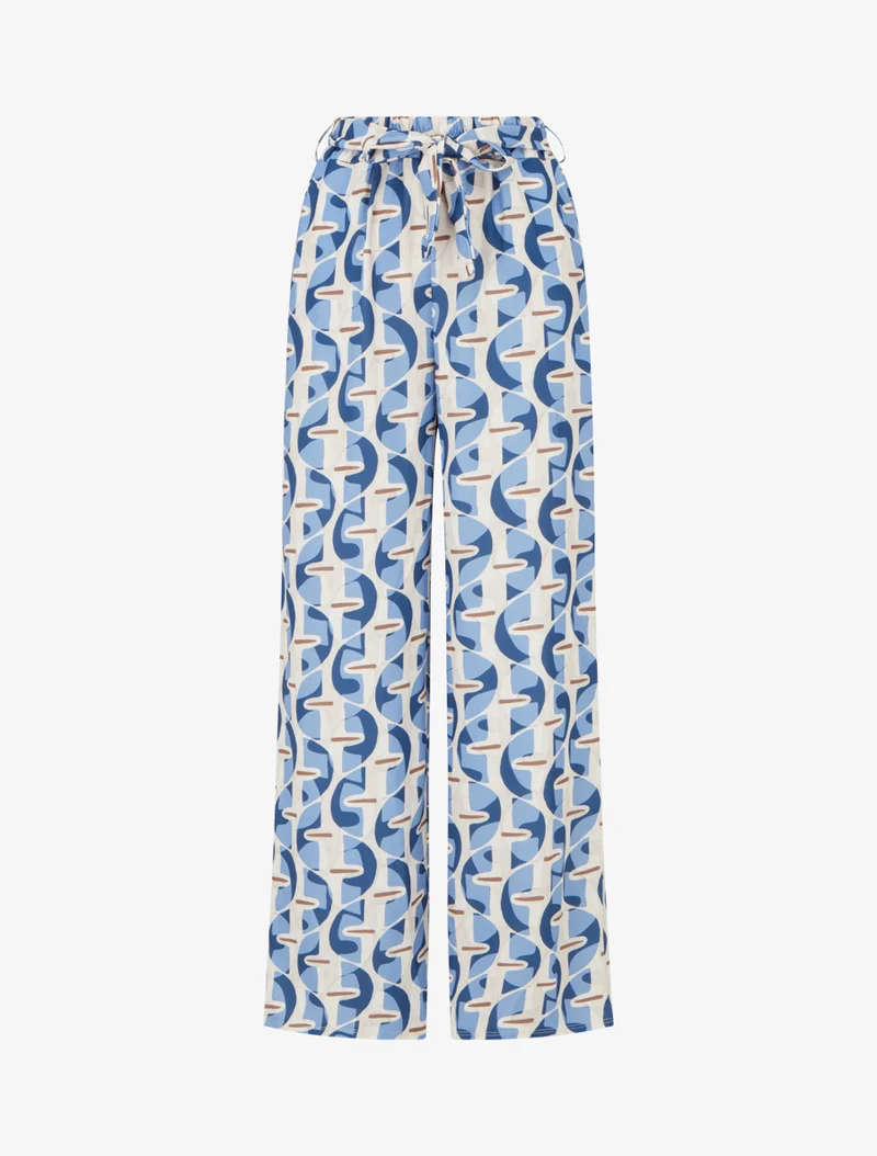 Elastische Hose mit grafischem Druck - Himmelblau