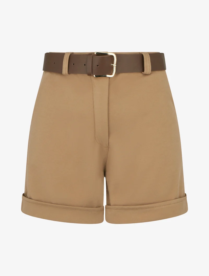 Kurze dicke Shorts mit Umschlag - Kamel