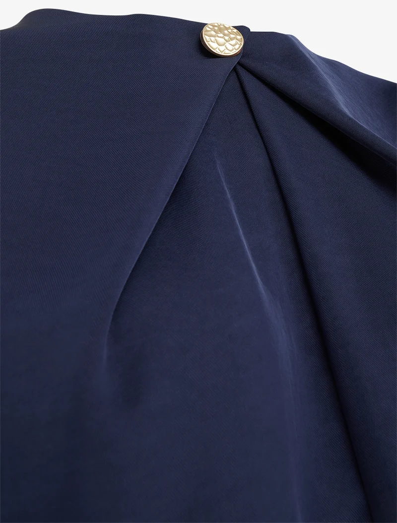 Satinierte Bluse mit langen Ärmeln und Knopfkragen - Marine