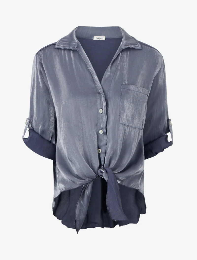 Perlmutt asymmetrische Bluse zum Binden - Blau