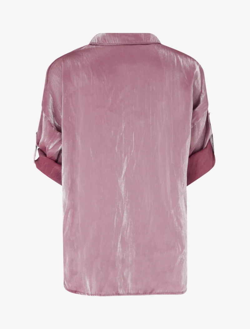 Perlmuttfarbenes asymmetrisches Bluse mit hochkrempelbaren langen Ärmeln - Veilchen
