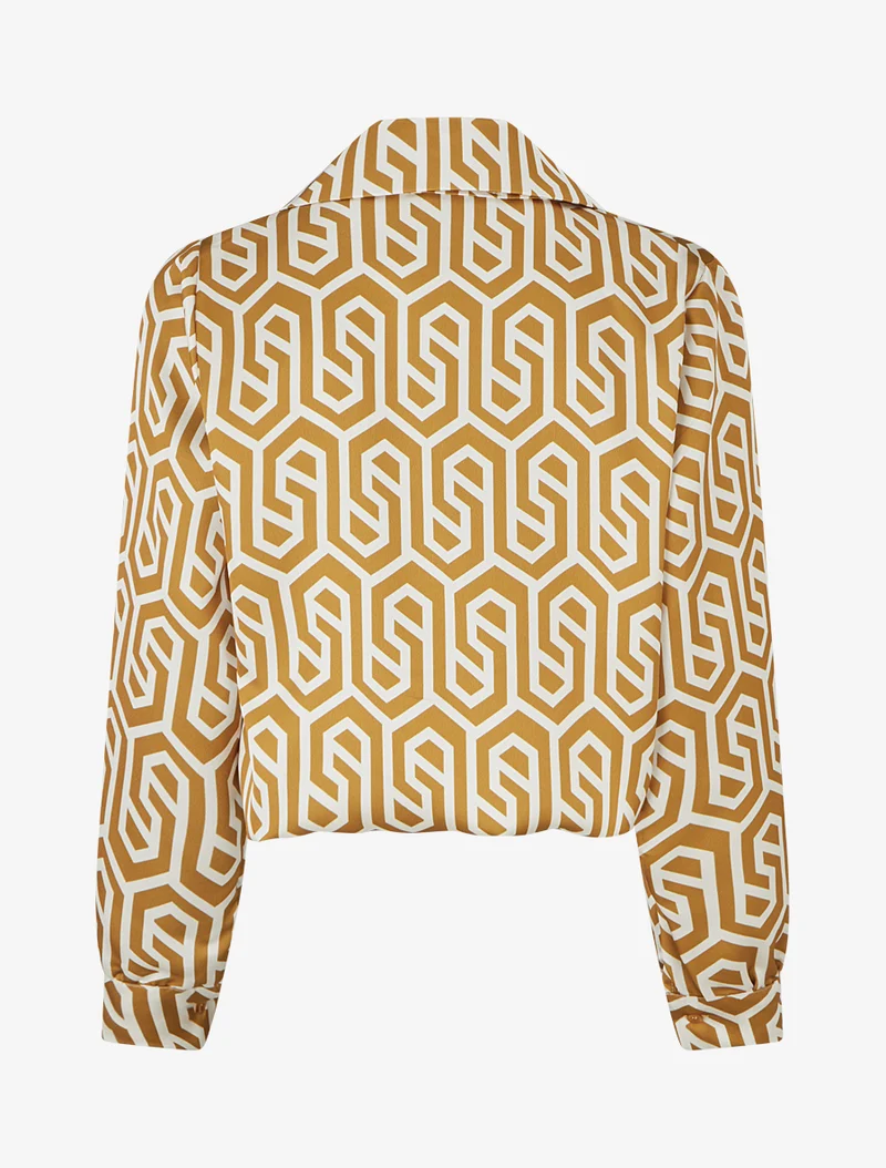 Satinbluse mit Retro-Print - Senfgelb